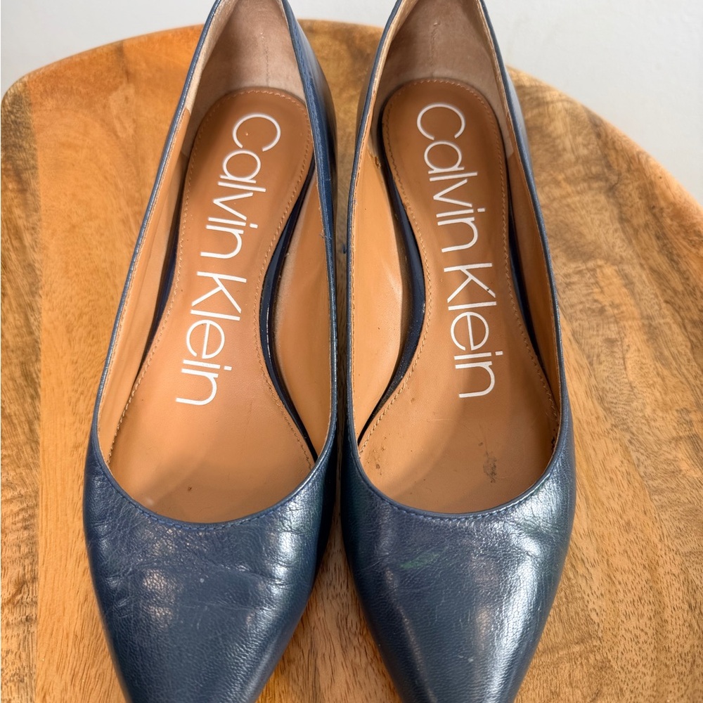 Calvin Klein Women's Navy Leather Kitten Heels
